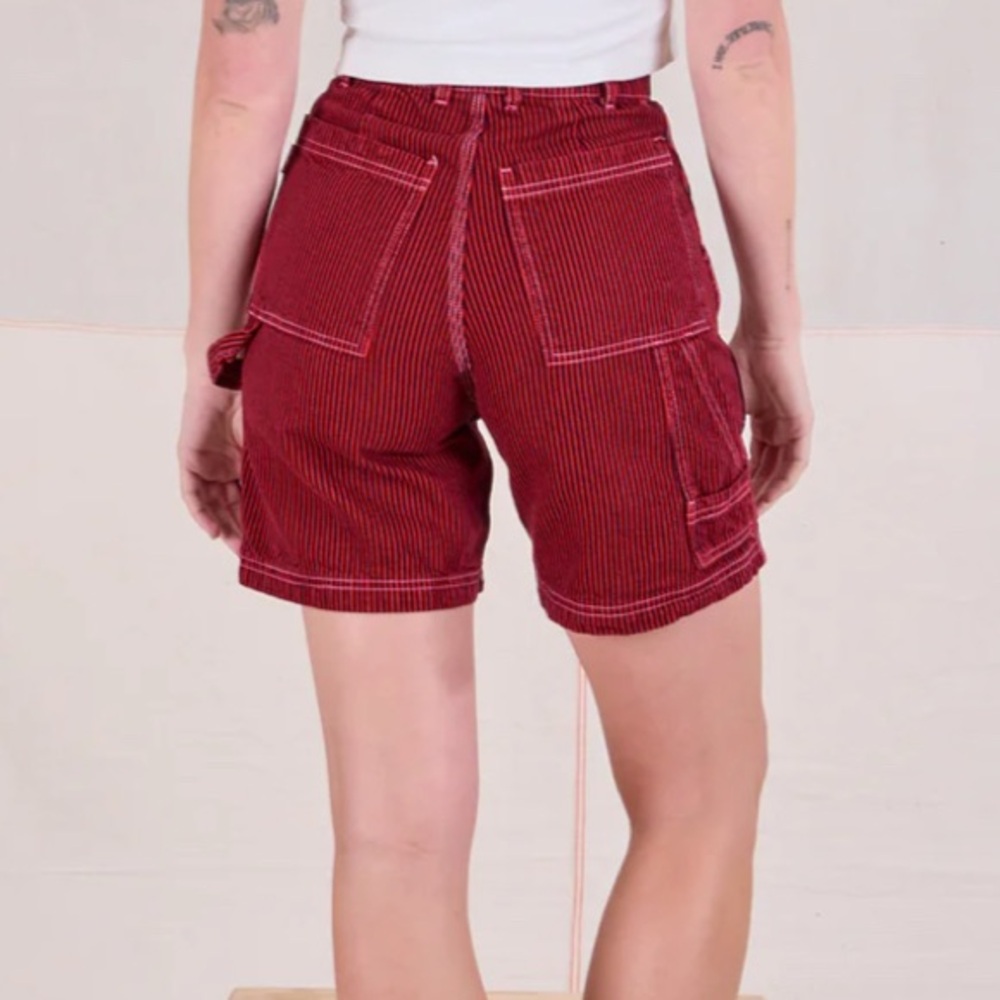 Big Bud Press Mustang Red carpenter shorts railroad stripe. Size M  NWOT - Picture 3 of 8